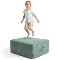 KiddyMoon Coussin Sauteur Enfant Mini Trampoline Interieur Rembourrage A Ressorts Housse Amovible En Tissu Cotele Deux Poignees Des 3 Ans, Vert, Mini Trampoline