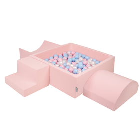 KiddyMoon Aire De Jeux en Mousse avec Carré Piscine À Balles pour Enfants, rose:babyblue/rose poudre/perle, Piscine (200 Balles) + Version 6