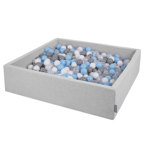 KiddyMoon Piscine À Balles Grande Carré pour Bébé, Fabriqué en UE, gris clair: gris-blanc-transparent-babyblue, 120x30cm/200 balles