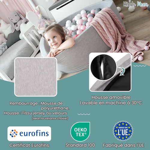 KiddyMoon Piscine à Balles ∅ 7Cm pour Bébé Rond Fabriqué En UE, gris foncé:blanc/gris/rose clair, 90x30cm/200 balles