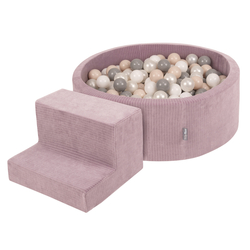KiddyMoon Parcours Motricité En Mousse Avec Balles Enfants Favorise Créativité, Violet : beige pastel/blanc/perle/gris, Piscine (200 Balles)+ Marches