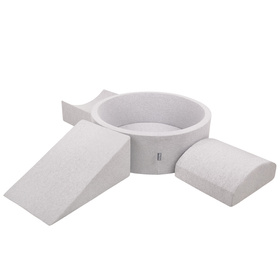 KiddyMoon Aire De Jeux en Mousse avec Rond Piscine à Balles pour Enfants, gris clair: blanc/gris/rose poudré, Piscine (200 Balles) + Version 4