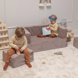 KiddyMoon Canapé en Mousse pour Enfants avec Balles et Pente Parfait Pour la Chambre D'enfant Léger Modulable Confortable Sécurisé Idéal pour Jouer et Se Détendre, beige foncé, Canapé/Pente