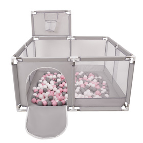 parc bébé avec balles plastiques aire de jeu pliable basket, Gris:blanc/gris/rose poudré, 100 balles