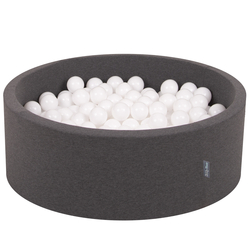 KiddyMoon Piscine à Balles ∅ 7Cm pour Bébé Rond Fabriqué En UE, gris foncé:blanc, 90x30cm/200 balles
