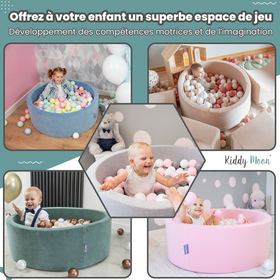 KiddyMoon Piscine à Balles ∅ 7Cm pour Bébé Rond Fabriqué En UE, gris foncé:blanc/gris/rose clair, 90x30cm/200 balles