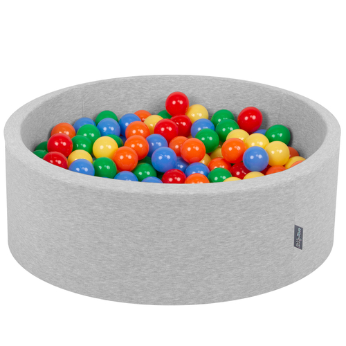 KiddyMoon Piscine à Balles ∅ 7Cm pour Bébé Rond Fabriqué En UE, gris clair:jaune/vert/bleu/rouge/orange, 90x30cm/200 balles