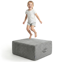 KiddyMoon Coussin Sauteur Enfant Mini Trampoline Interieur Rembourrage A Ressorts Housse Amovible En Tissu Cotele Deux Poignees Des 3 Ans, Gris Foncé, Mini Trampoline