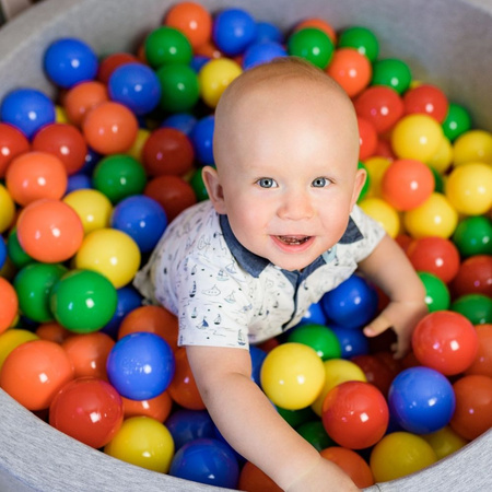 KiddyMoon Piscine à Balles ∅ 7Cm pour Bébé Rond Fabriqué En UE, gris clair:jaune/vert/bleu/rouge/orange, 90x30cm/200 balles