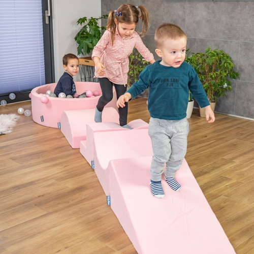 KiddyMoon Aire De Jeux en Mousse avec Rond Piscine à Balles pour Enfants, rose:perle/gris/transparent/rose poudré, Piscine (300 Balles) + Version 2