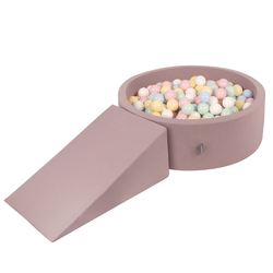 KiddyMoon Aire De Jeux en Mousse avec Rond Piscine à Balles pour Enfants, bruyère: bleu pastel/jaune pastel/blanc/menthe/rose poudré, Piscine (100 Balles)+ Pente