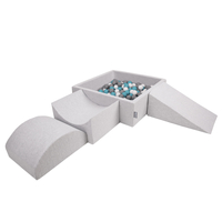 KiddyMoon Aire De Jeux en Mousse avec Carré Piscine À Balles pour Enfants, gris clair: gris/blanc/turquoise, Piscine (200 Balles) + Version 4