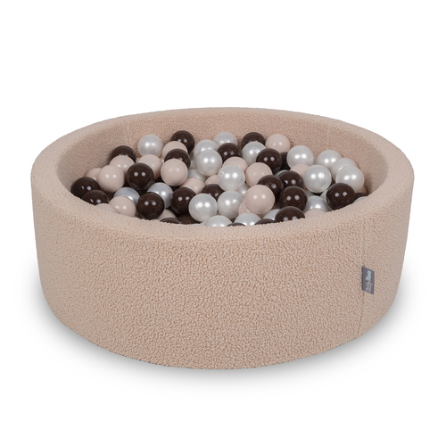 KiddyMoon Piscine à Balles Boules 7 cm pour un Remplissage plus Généreux Pour Bébés au Housse Teddy, Convient dès 8 Mois, Beige: Beige Pastel/Marron/Perle