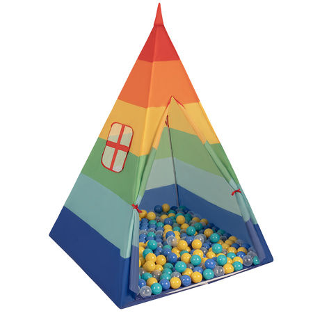 Tipi Tente de Jeu avec Balles Maison de Jeu pour Enfants, multicolore: turquoise/bleu/jaune/transp, 100 Balles