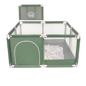 parc bébé avec balles plastiques aire de jeu pliable basket, vert : beige pastel/bleu pastel/blanc, 400 balles