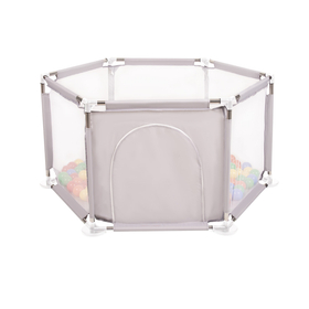 parc bébé hexagonal pliable avec balles plastiques, Gris:jaune/vert/bleu/rouge/orange, 100 balles