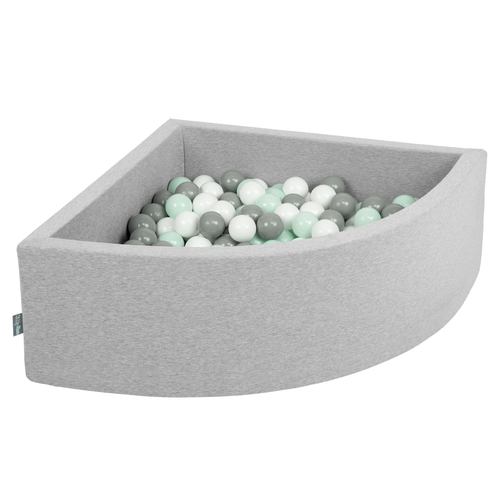 KiddyMoon Piscine à Balles ∅ 7Cm pour Bébé Quart Angulaire Fabriqué En UE, gris clair: blanc/gris/menthe, 90x30cm/300 balles