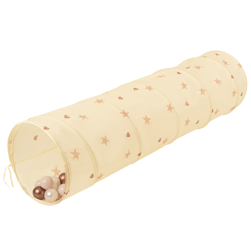 Tunnel Pliable pour Enfants Tunnel De Jeu avec Balles Jouet De Pliable Pop-Up pour Bébé Idéal pour Jouer À L'intérieur Et À L'extérieur, beige clair: beige pastel/cuivre/perle, 100 Balles