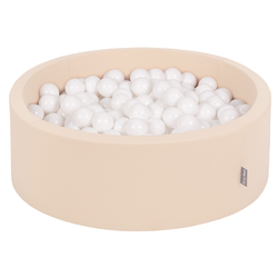 KiddyMoon Piscine à Balles ∅ 7Cm pour Bébé Rond Fabriqué En UE, beige: blanc, 90x30cm/200 balles
