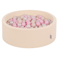 KiddyMoon Piscine à Balles ∅ 7Cm pour Bébé Rond Fabriqué En UE, beige: beige pastel/rose poudré/perle, 90x30cm/300 balles