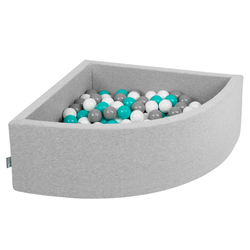 KiddyMoon Piscine à Balles ∅ 7Cm pour Bébé Quart Angulaire Fabriqué En UE, gris clair: gris/blanc/turquoise, 90x30cm/200 balles