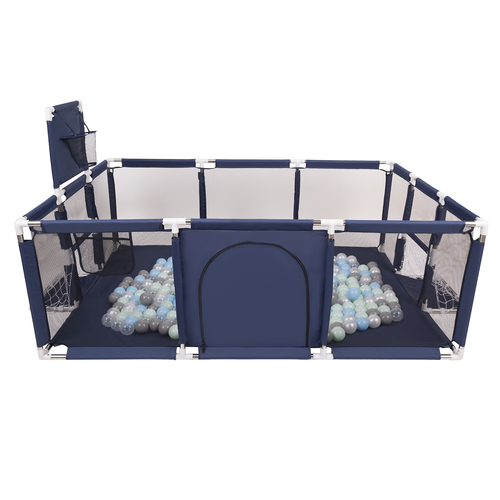 Parc Bébé avec Balles Plastiques Aire De Jeu Pliable Basket Football, Bleu foncé:perle/gris/transparent/babyblue/menthe, 900 balles