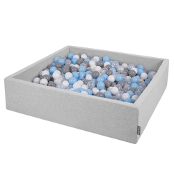 KiddyMoon Piscine À Balles Grande Carré pour Bébé, Fabriqué en UE, gris clair: gris-blanc-transparent-babyblue, 120x30cm/600 balles