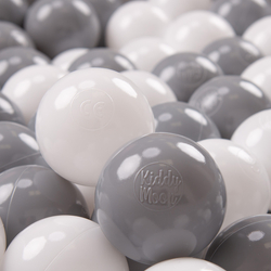 KiddyMoon Balles Colorées Plastique ∅7cm pour Piscine Enfant Bébé Fabriqué en EU, blanc/gris, 100 Balles/7cm