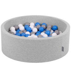 KiddyMoon Piscine à Balles ∅ 7Cm pour Bébé Rond Fabriqué En UE, gris clair: gris/blanc/bleu, 90x30cm/200 balles