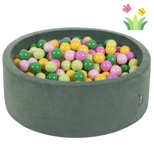 KiddyMoon Piscine à Balles ∅ 7Cm pour Bébé Rond Fabriqué En UE, Printemps: vert clair/vert/jaune/rose poudré/rose, 90x30cm/300 Balles