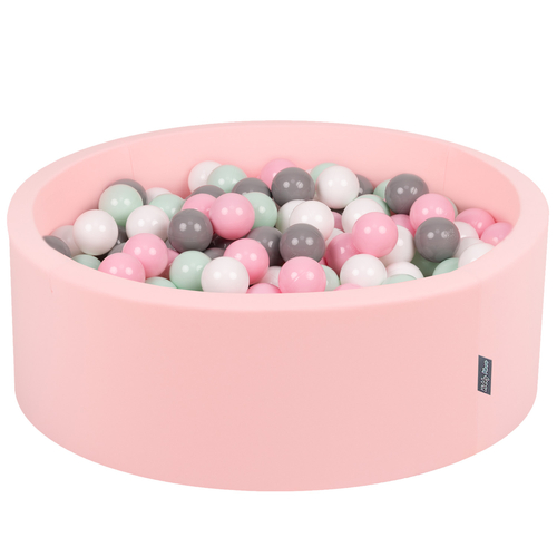 KiddyMoon Piscine à Balles ∅ 7Cm pour Bébé Rond Fabriqué En UE, rose:blanc/gris/menthe/rose poudre, 90x30cm/300 balles