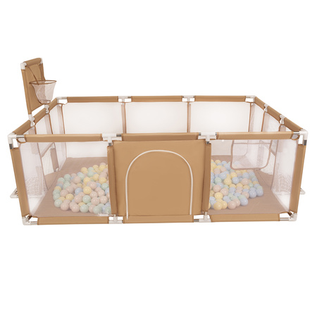 Parc Bébé avec Balles Plastiques Aire De Jeu Pliable Basket Football, beige : beige pastel/bleu pastel/jaune pastel/menthe, 200 balles