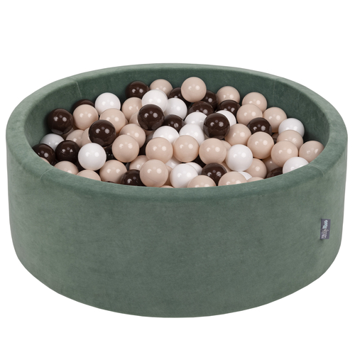 KiddyMoon Velours Piscine à Balles ∅7Cm pour Bébé Rond Fabriqué en EU, vert forêt: beige pastel/brun/blanc, 90x30cm/300 Balles