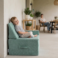 KiddyMoon Coussin Sauteur Enfant Mini Trampoline Interieur Rembourrage A Ressorts Housse Amovible En Tissu Cotele Deux Poignees Des 3 Ans, Vert, Mini Trampoline Avec Dossier Et Accoudoir