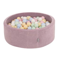 KiddyMoon Piscine À Balles pour Enfants Mousse Côtelé Pour Motricité Bébé, Violet : bleu pastel/jaune pastel/blanc/menthe/rose poudré, 90x30cm/200 balles