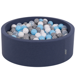 KiddyMoon Piscine à Balles ∅ 7Cm pour Bébé Rond Fabriqué En UE, bleu foncé:gris/blanc/transparent/babyblue, 90x30cm/200 balles