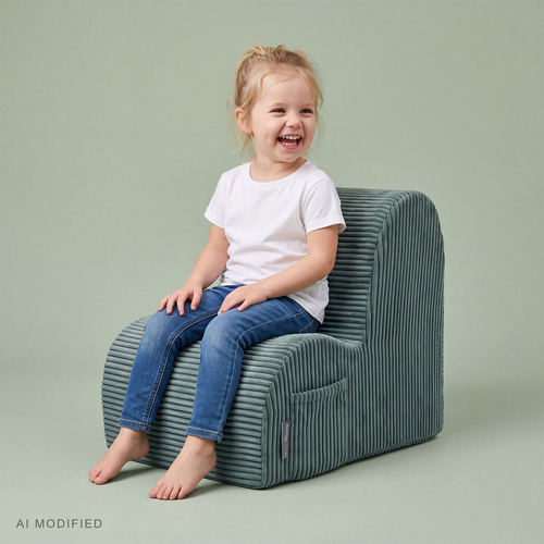 KiddyMoon fauteuil enfant à poche, housse zippée, assise confortable, vert, Taille unique