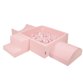 KiddyMoon Aire De Jeux en Mousse avec Carré Piscine À Balles pour Enfants, rose:rose poudre/perle/transparent, Piscine (200 Balles) + Version 6