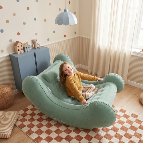 KiddyMoon Fauteuil Sensoriel Gonflable À Bascule Enfant Avec Poignées Et Pompe, sauge, L