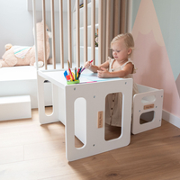 KiddyMoon Table et Chaise pour Enfants Petit Bureau, Blanc, Table: 61x44x44 cm/Chaise: 30x30x30 cm
