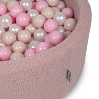 KiddyMoon Piscine à Balles Boules 7 cm pour un Remplissage plus Généreux Pour Bébés au Housse Teddy, Convient dès 8 Mois, Rose: Beige Pastel/Rose Poudré/Perle, 90x30cm/300 Balles