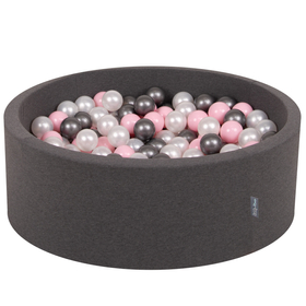 KiddyMoon Piscine à Balles ∅ 7Cm pour Bébé Rond Fabriqué En UE, gris foncé:perle/rose clair/argenté, 90x30cm/200 balles