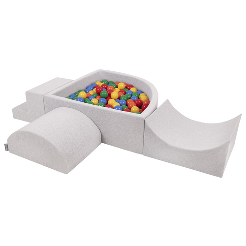 KiddyMoon Aire De Jeux en Mousse avec Quart Angulaire Piscine À Balles pour Bébé, gris clair: jaune/vert/bleu/rouge/orange, Piscine (300 Balles) + Version 6