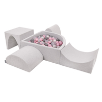 KiddyMoon Aire De Jeux en Mousse avec Quart Angulaire Piscine À Balles pour Bébé, gris clair: perle/gris/transparent/rose poudré, Piscine (300 Balles) + Version 1