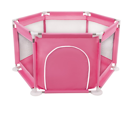 parc bébé hexagonal pliable avec balles plastiques, Rose:rose poudré/perle/transparent, 200 balles