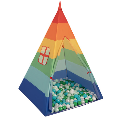 Tipi Tente de Jeu avec Balles Maison de Jeu pour Enfants, multicolore: turquoise/blans/perle/vert/menthe, 100 Balles