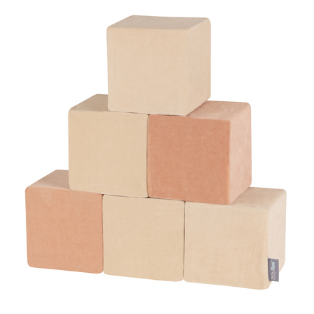 KiddyMoon blocs mous pour bébé cubes de construction en mousse housse velours, cubes: beige sableux/rose des sables, 12 Pieces