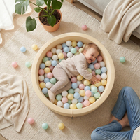 KiddyMoon Piscine À Balles ∅ 7Cm pour Bébé Rond Fabriqué en UE, beurré: vert-gris/jaune pastel/brun/blanc, 90x30cm/200 Balles
