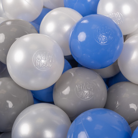 KiddyMoon Balles Colorées Plastique ∅7cm pour Piscine Enfant Bébé Fabriqué en EU, perle/gris/bleu, 100 Balles/7cm
