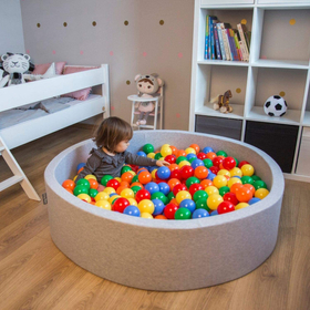 KiddyMoon Piscine À Balles Grande Rond pour Bébé, Fabriqué en UE, bleu foncé:vert cl/jaune/turq/orange/r.foncé/violet, 120x30cm/200 balles